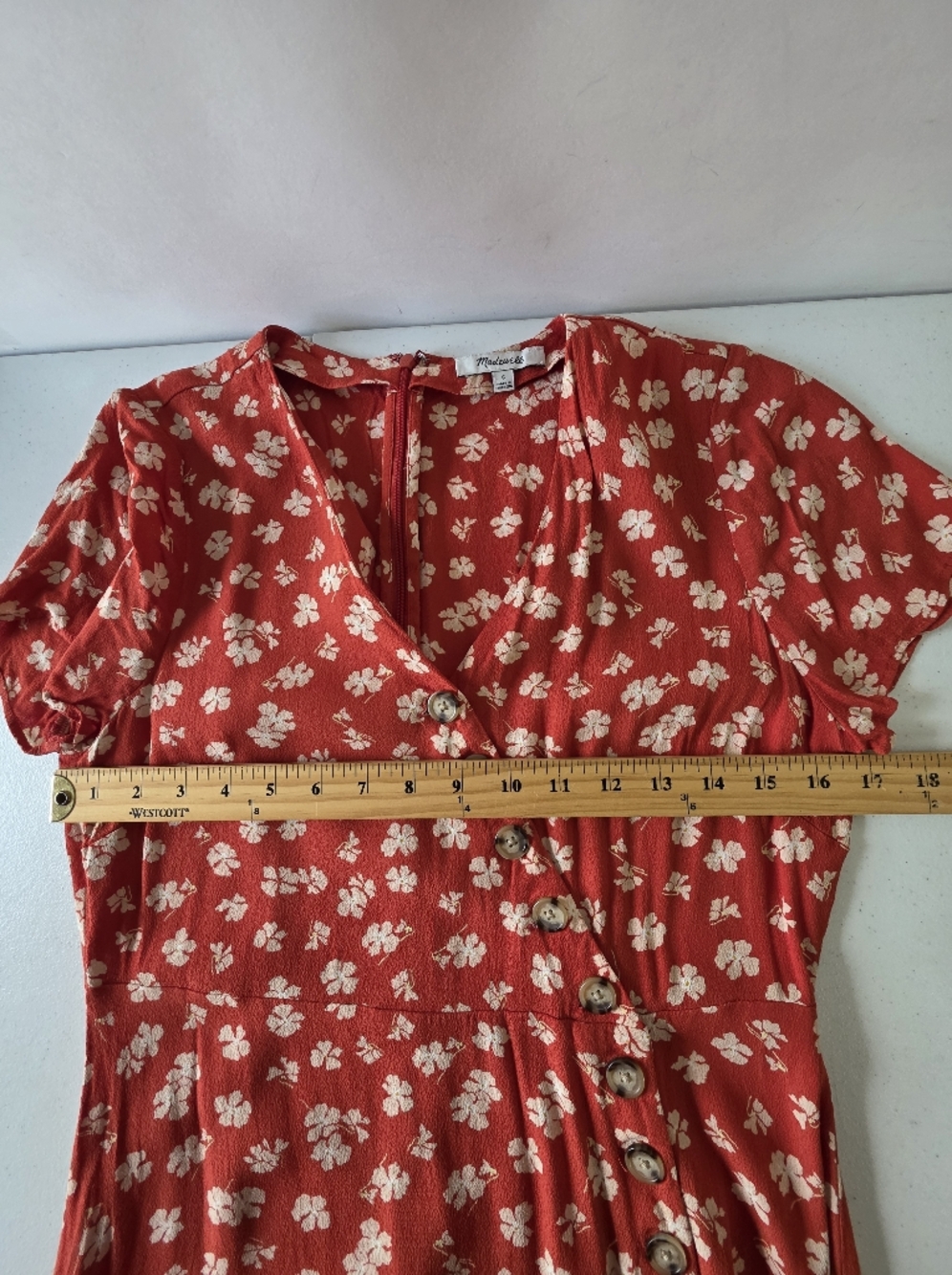 Madewell Hibiscus Print Button Wrap Midi Dress Size 6 Floral Viscose Summer - Picture 7 of 13